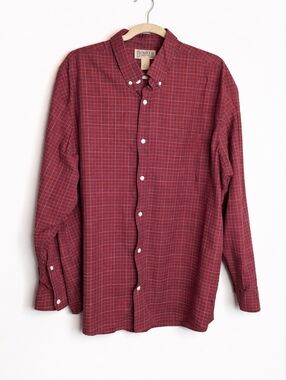 Duluth Trading Co Button Down Shirt Men’s 2XL Plaid Red Blue Long Sleeve
